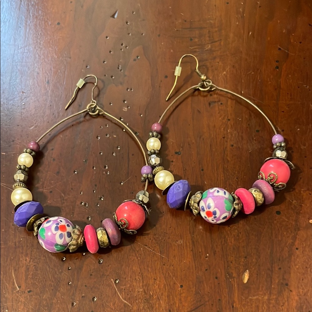 Colorful Beaded Hoop Earrings